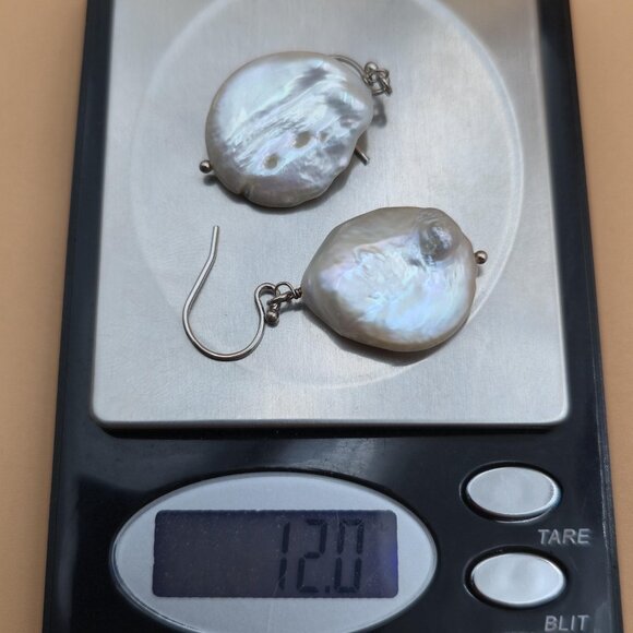 Sterling Silver Large Genuine Pearl Dangle Earrings A5275 - Picture 6 of 6